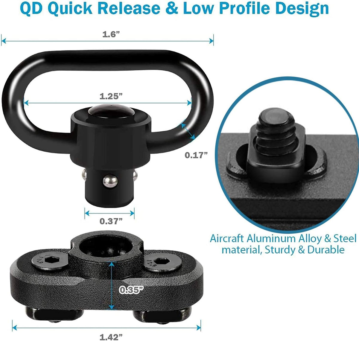 Eslinga ajustable 2 puntos con soportes QD 1.25pulg para riel