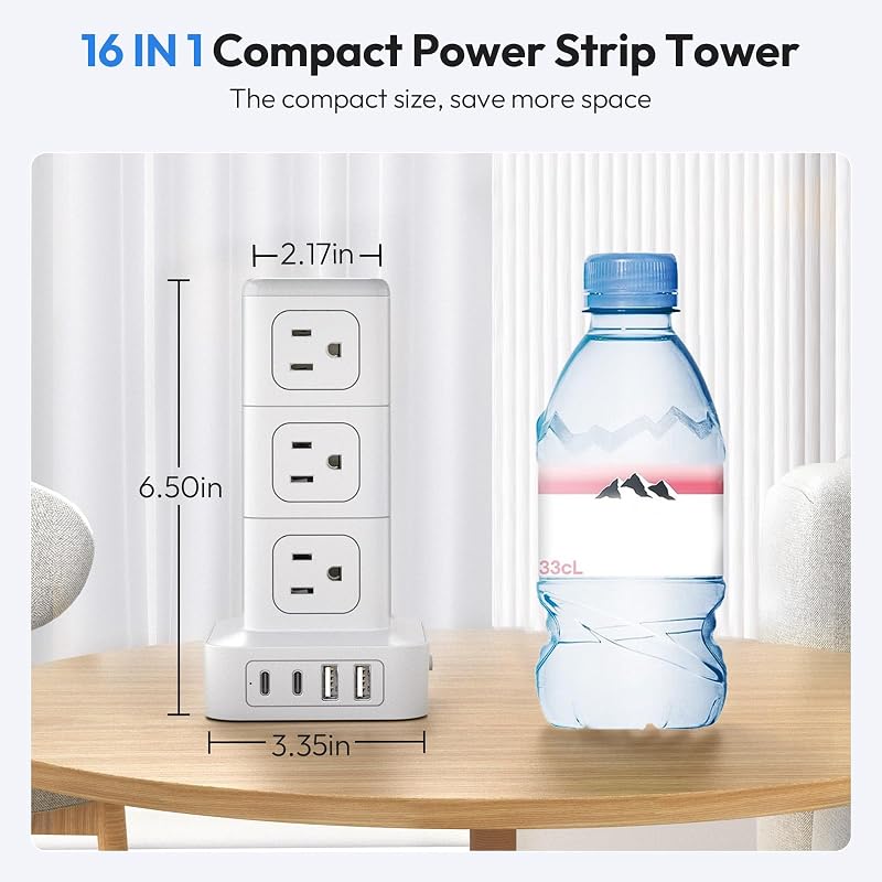 Torre regleta con protec sobretensiones 12 salidas CA 4 USB