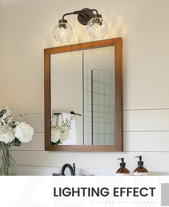 Lámpara baño 2 luces estilo granja vidrio ondas bronce