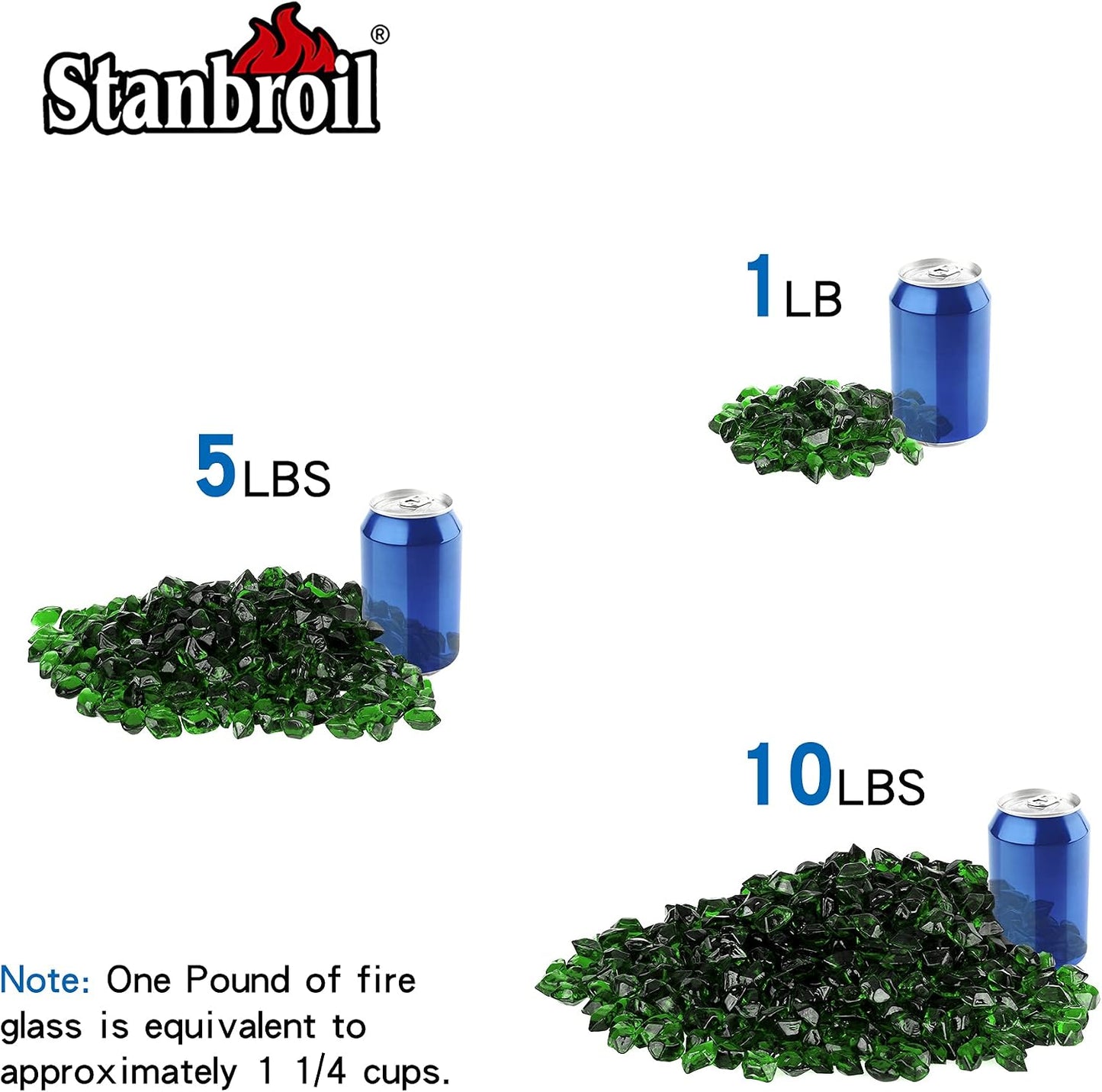 Vidrio fuego 10lb poligonal 1/2" chimenea verde esmeralda