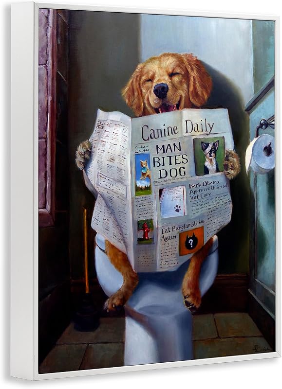 Arte Giclée 'Perro leyendo periódico en el inodoro' 16x20"