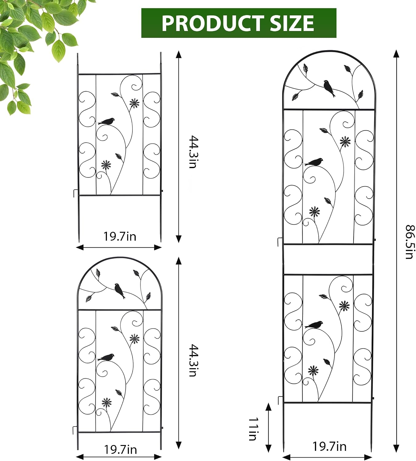 Enrejado metal para plantas 86x19pulg set 2 color negro exterior