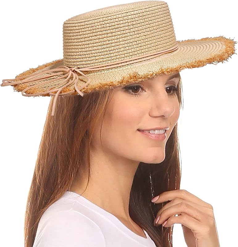 Sombrero paja mujer ala ancha nudo lazo flecos UPF 50