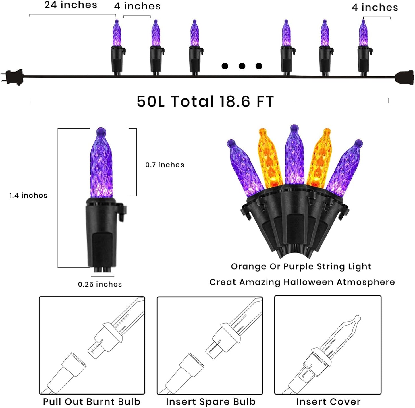 Guirnalda LED M5 moradas y naranjas 50 bombillas 18.6ft