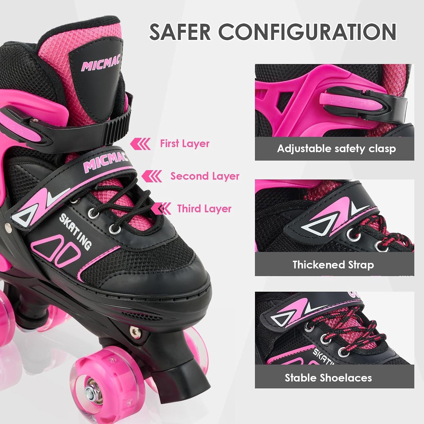 Patines para niños con 8 ruedas iluminadas y 6 almohadillas