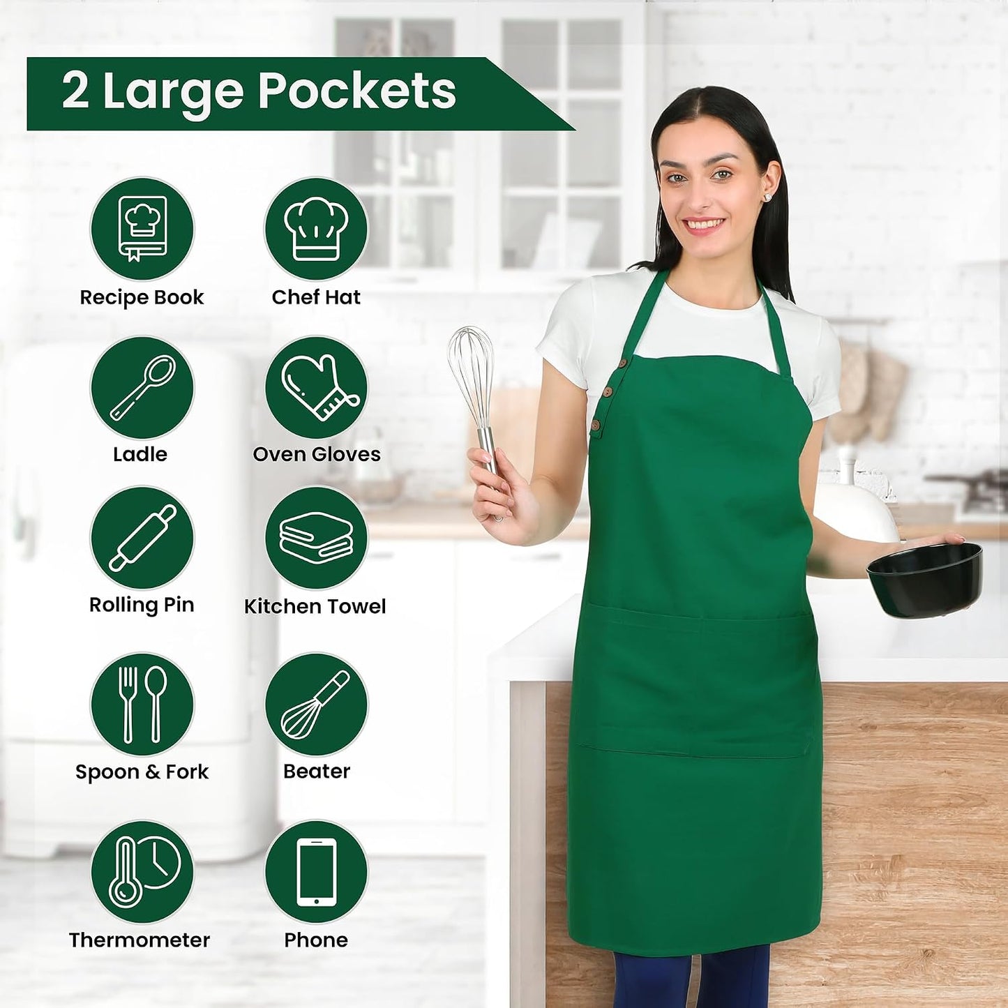 Delantal cocina algodón resistente gotas con bolsillos mostaza