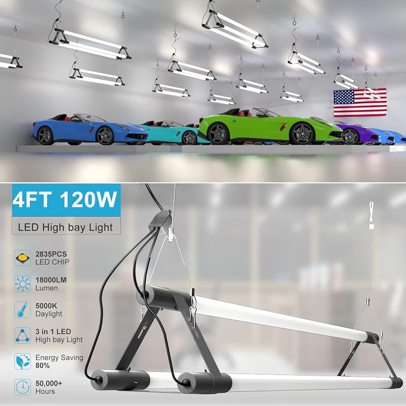 Pack 4 luces lineales baja bahía 4pulg 120W 360grados