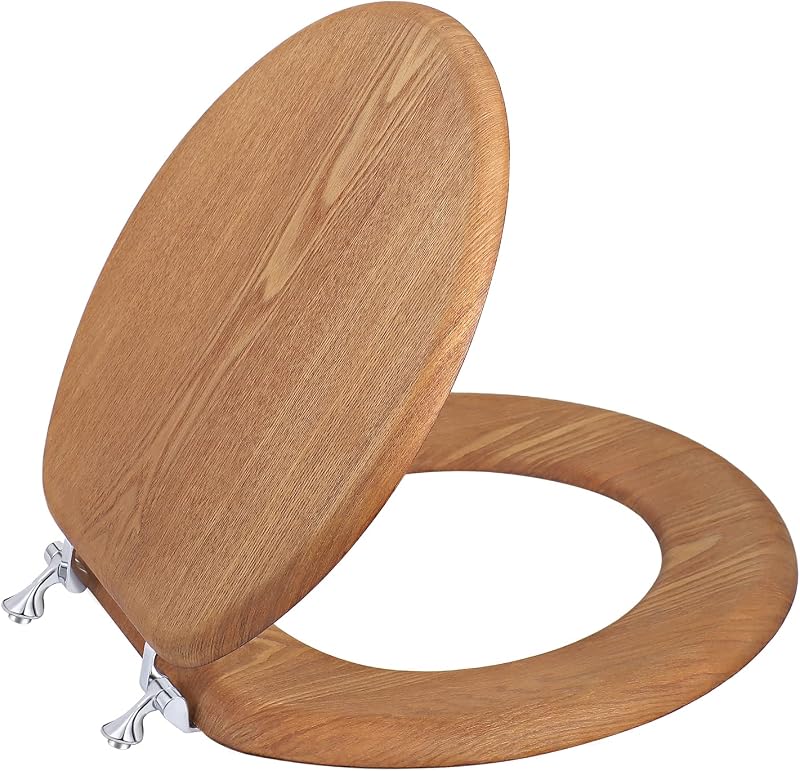 Asiento inodoro madera redondo bisagras metal