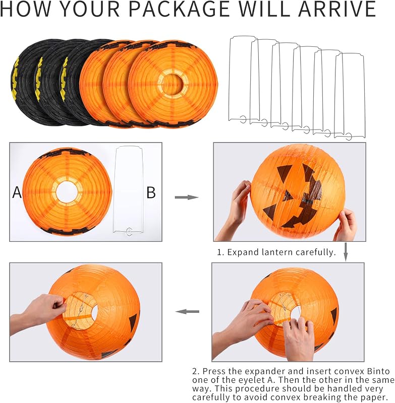 6 Linternas papel Halloween calabaza 11.8x11pulg