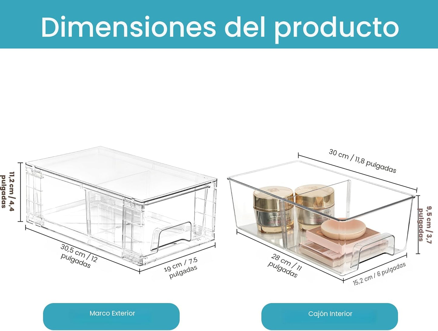 6 Pzas Cajones Acrílicos Transparentes con Asas