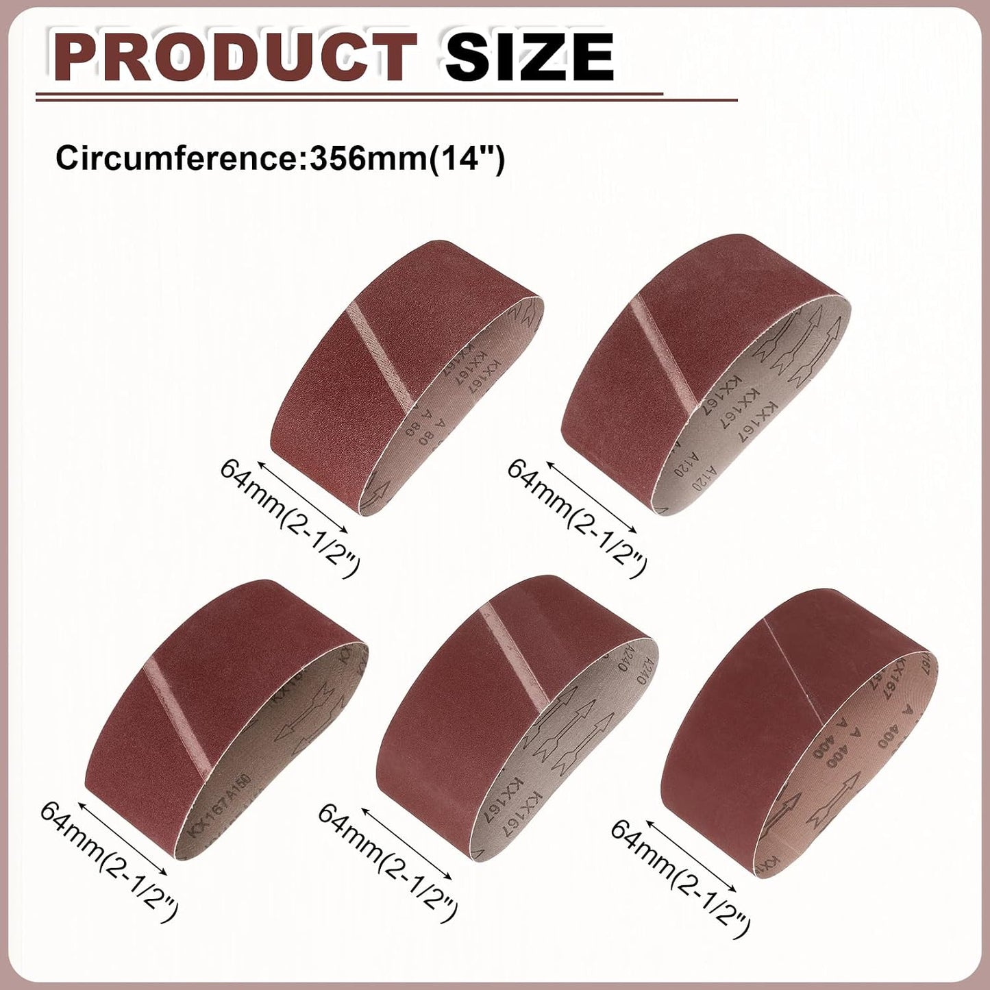 Cinturones lijado 2.5x14pulg 80-400grano aluminio carpintería