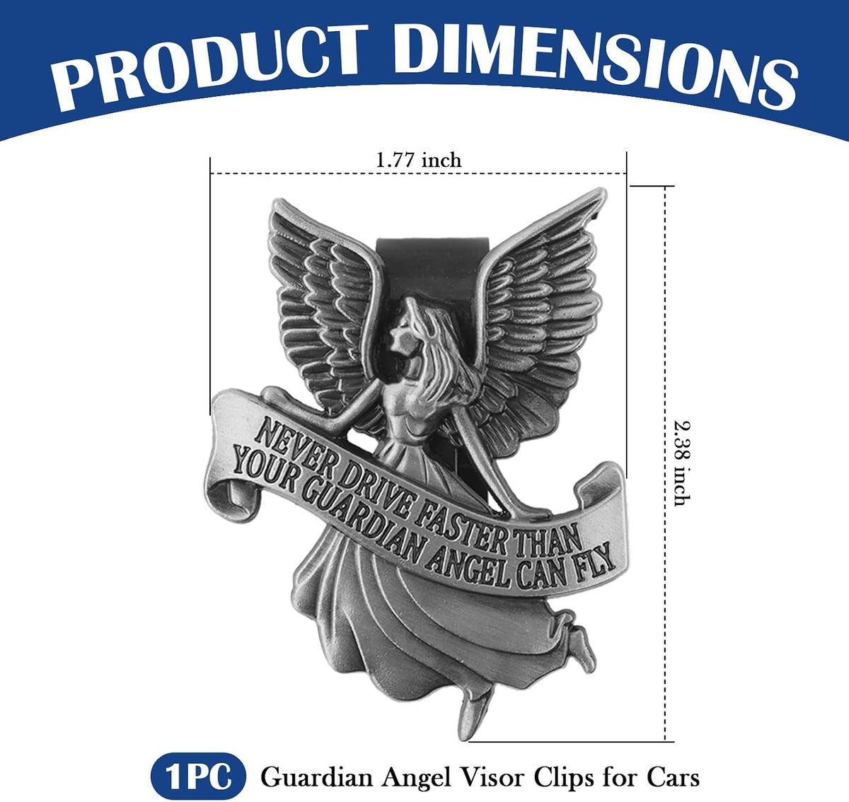 Clip visera ángel guardián metal 3D para auto decoración