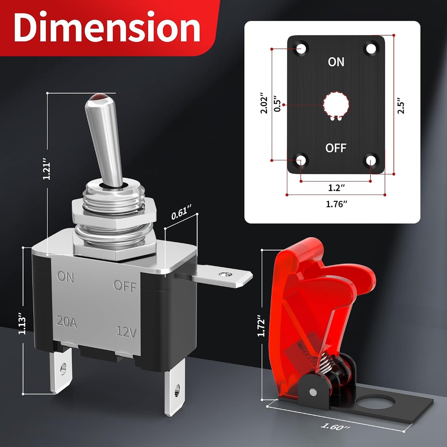 Interruptor palanca 12V 20A SPST LED cubierta seguridad