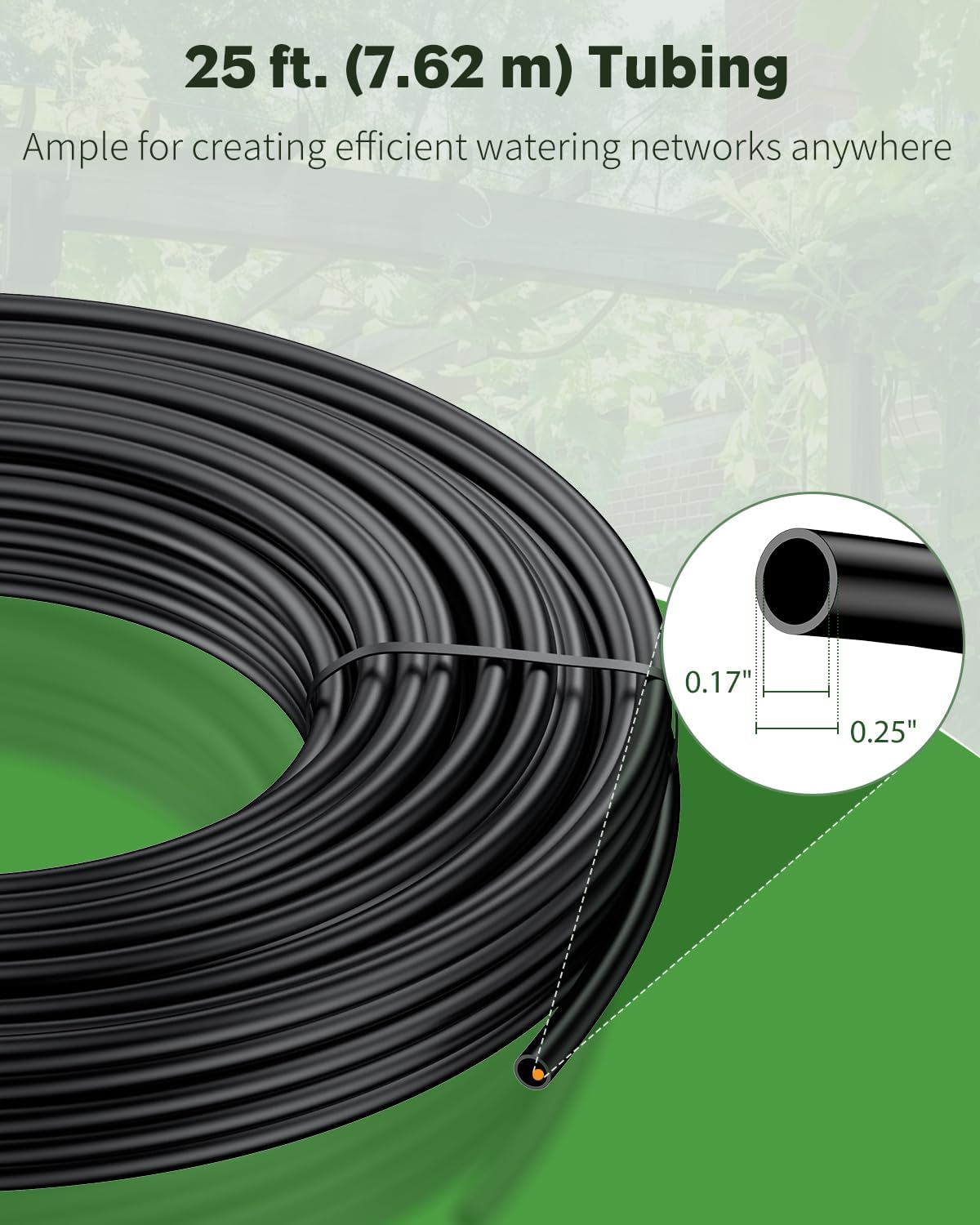 Tubo riego goteo 25ft 1/4 polietileno negro