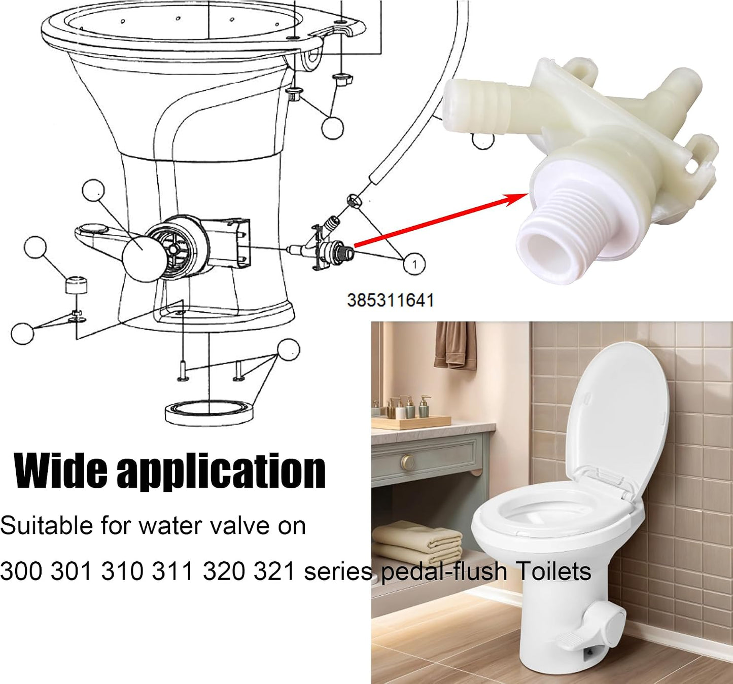 Kit válvula agua inodoro marino plástico duradero con abrazadera