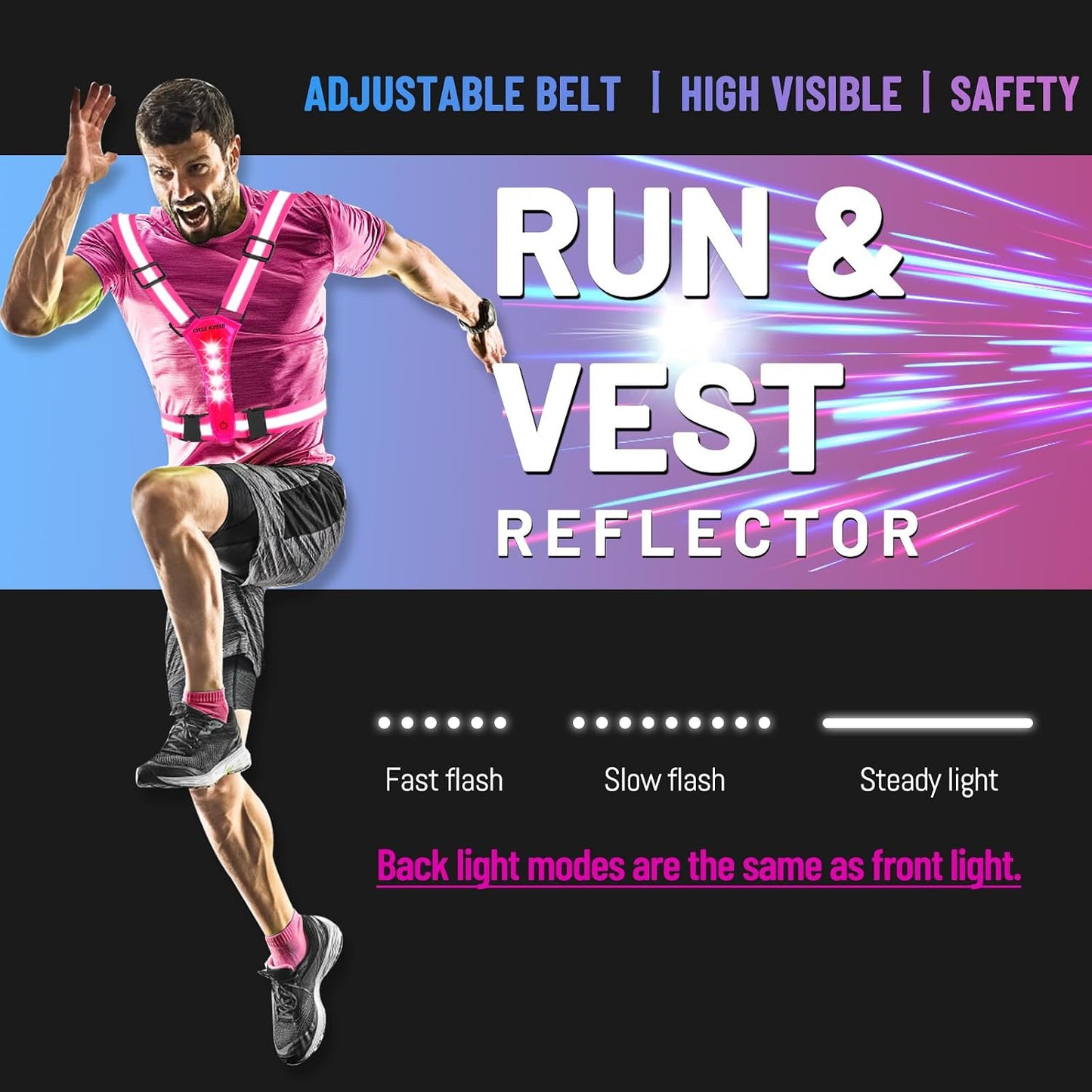 Chaleco LED reflectante recargable USB para correr y caminar