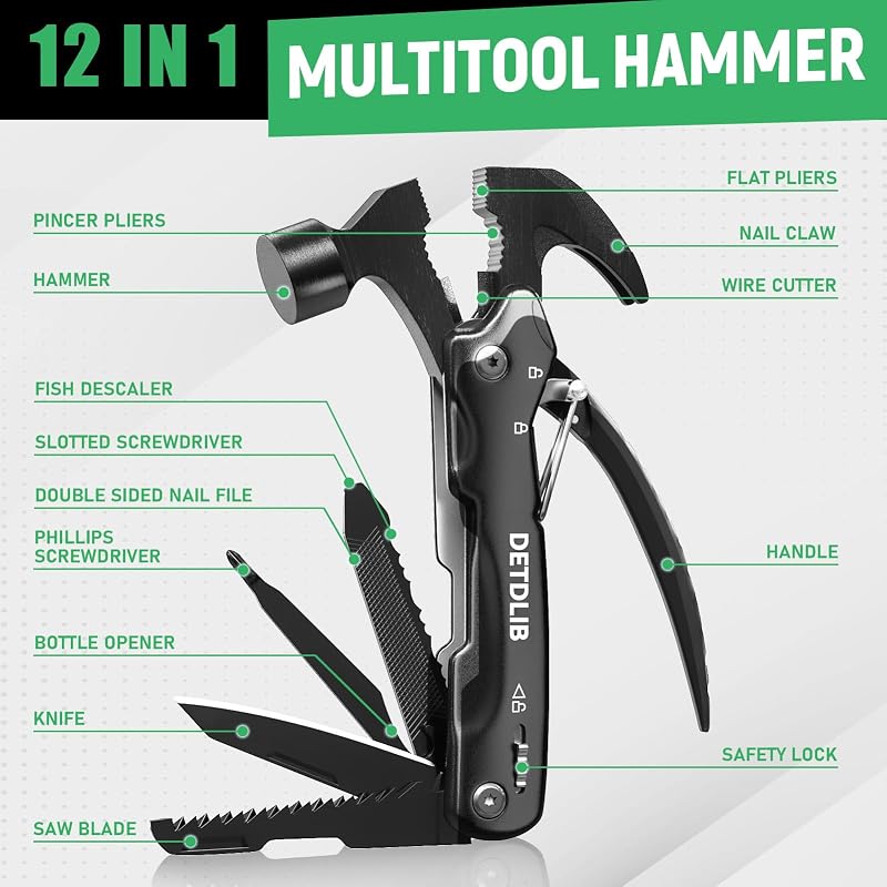 Martillo 12en1 regalo hombres camping senderismo negro