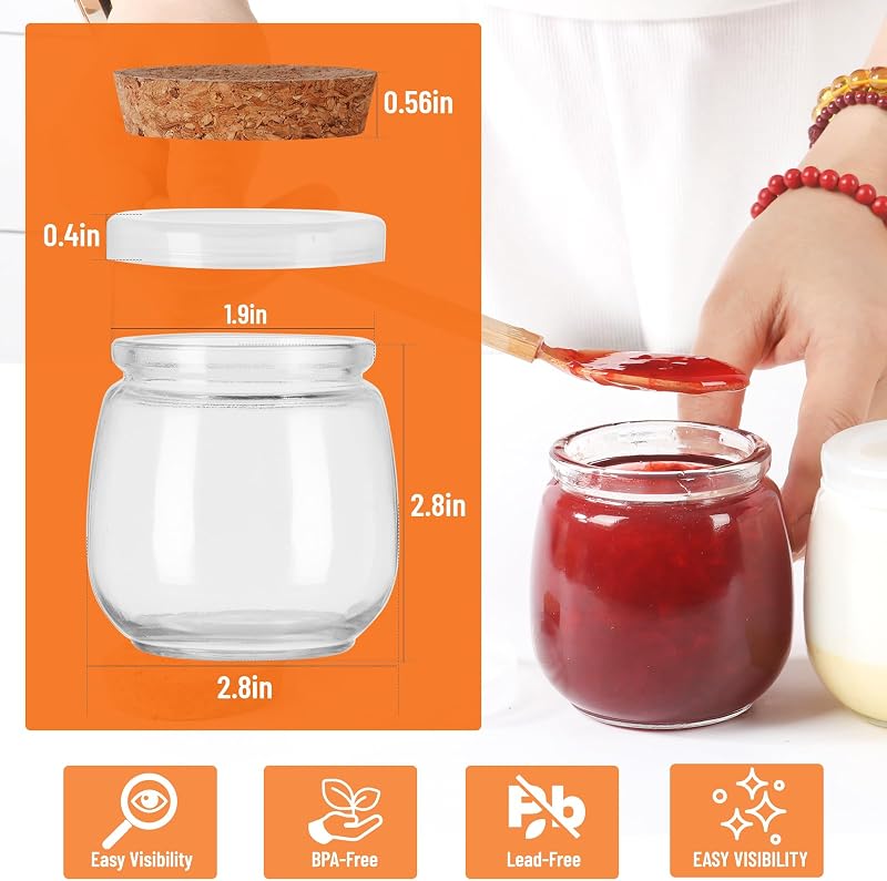 Tarros vidrio 7oz con tapa corcho set 40 reutilizables
