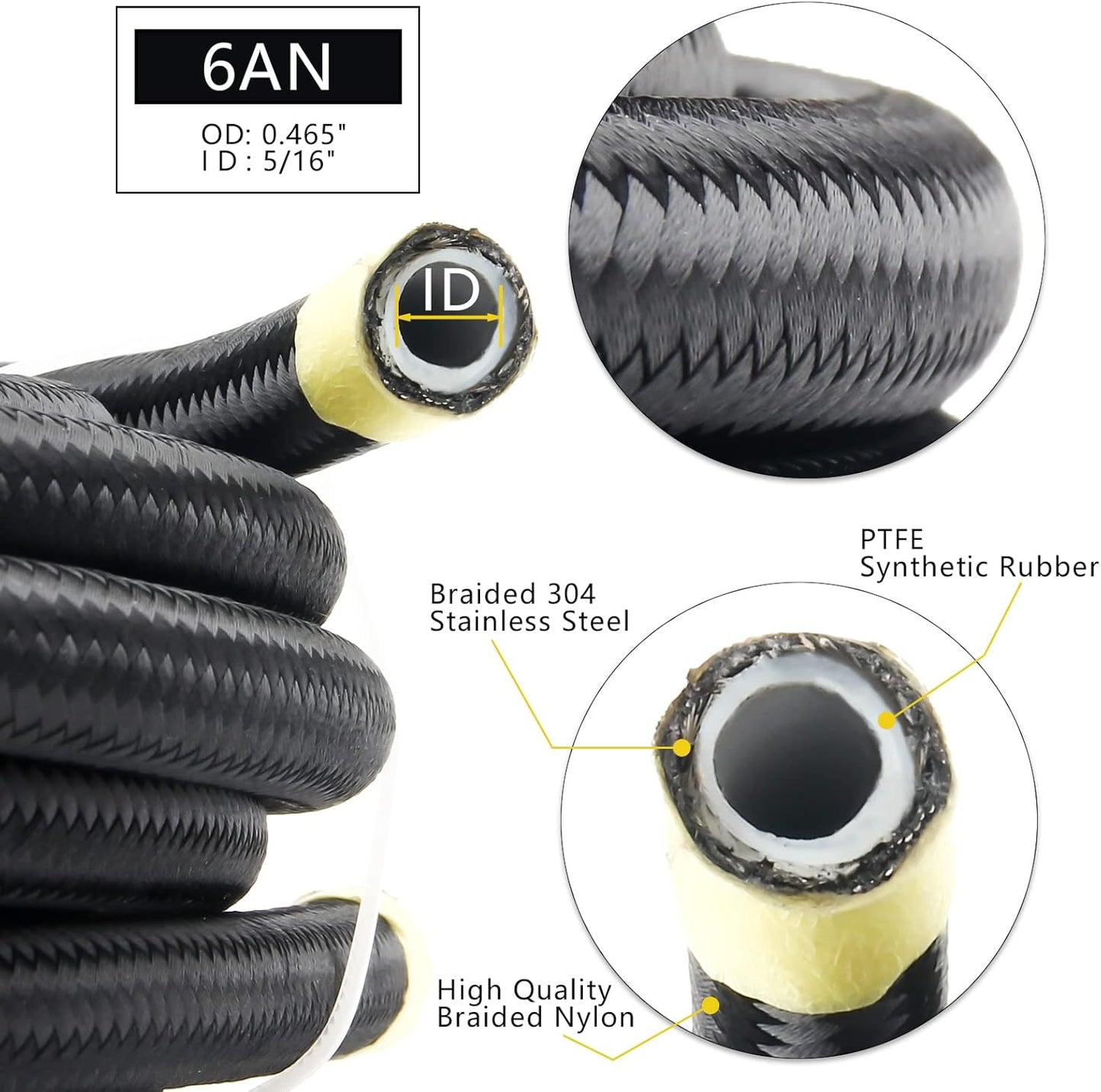 Kit manguera PTFE 5/16pulg trenzado nylon 20pies