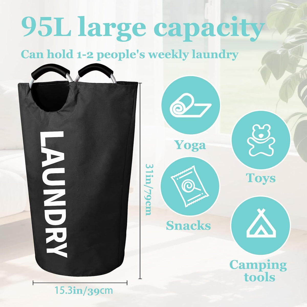 Cesta lavandería 95L tela plegable color negro