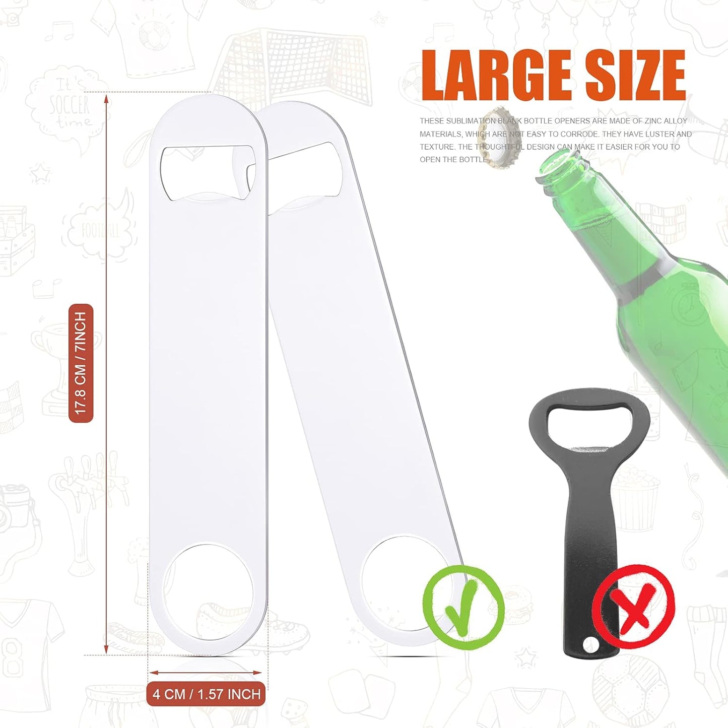 32 Pzas Abridor Botellas Acero Inox Plano Sublimación Blanco