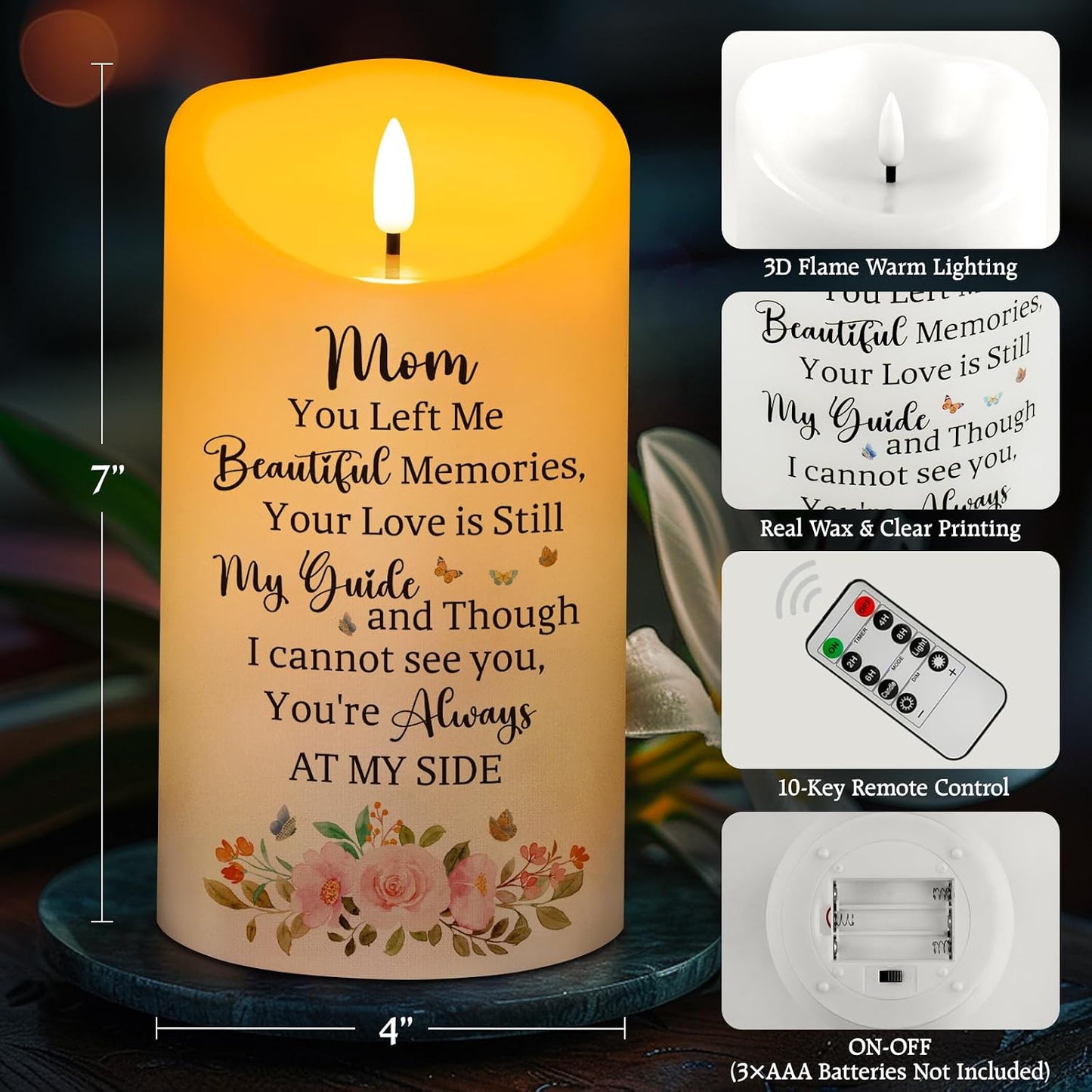 Vela LED cera real control remoto 4x7" regalo