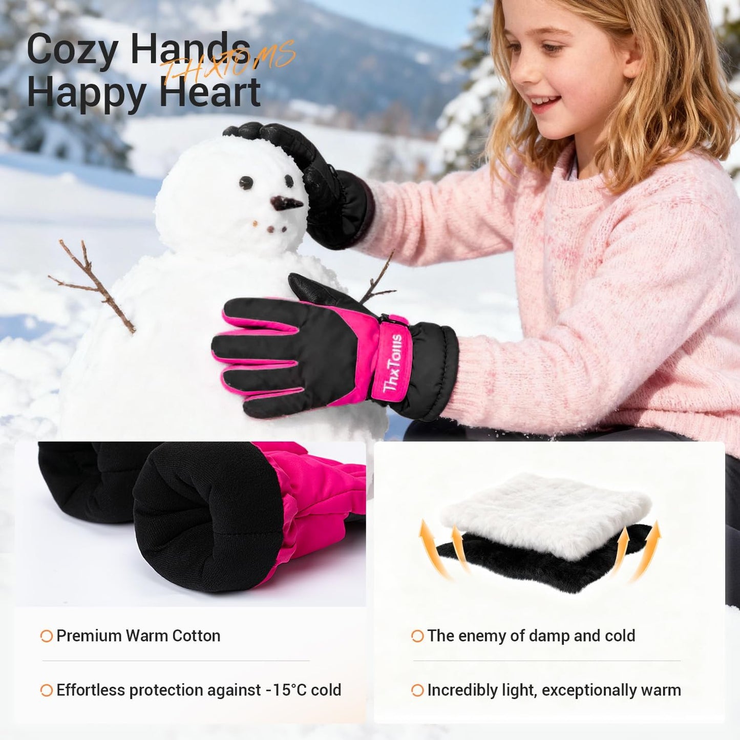 Guantes invierno niños impermeables para nieve y bicicleta