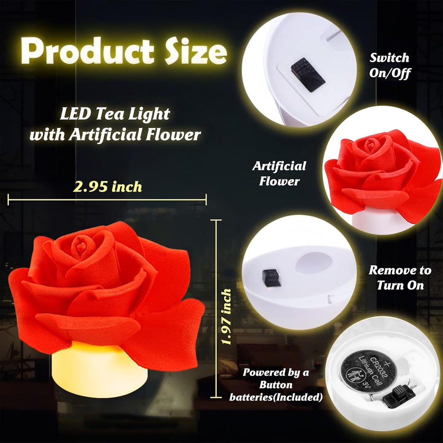 12 Velas LED con Flores Artificiales para Mesa Centrada Boda
