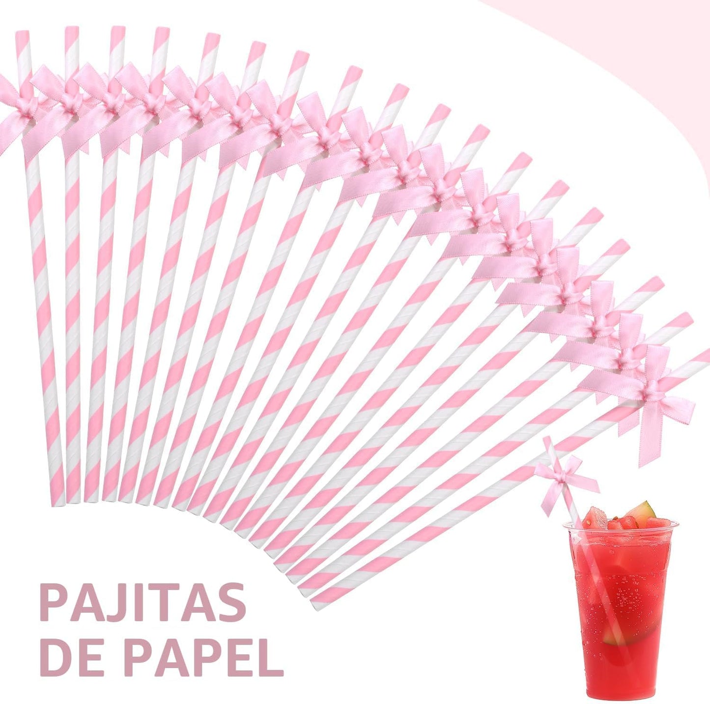 20 Pajitas de Papel Rosa 7.7pulg Biodegradables para Fiesta