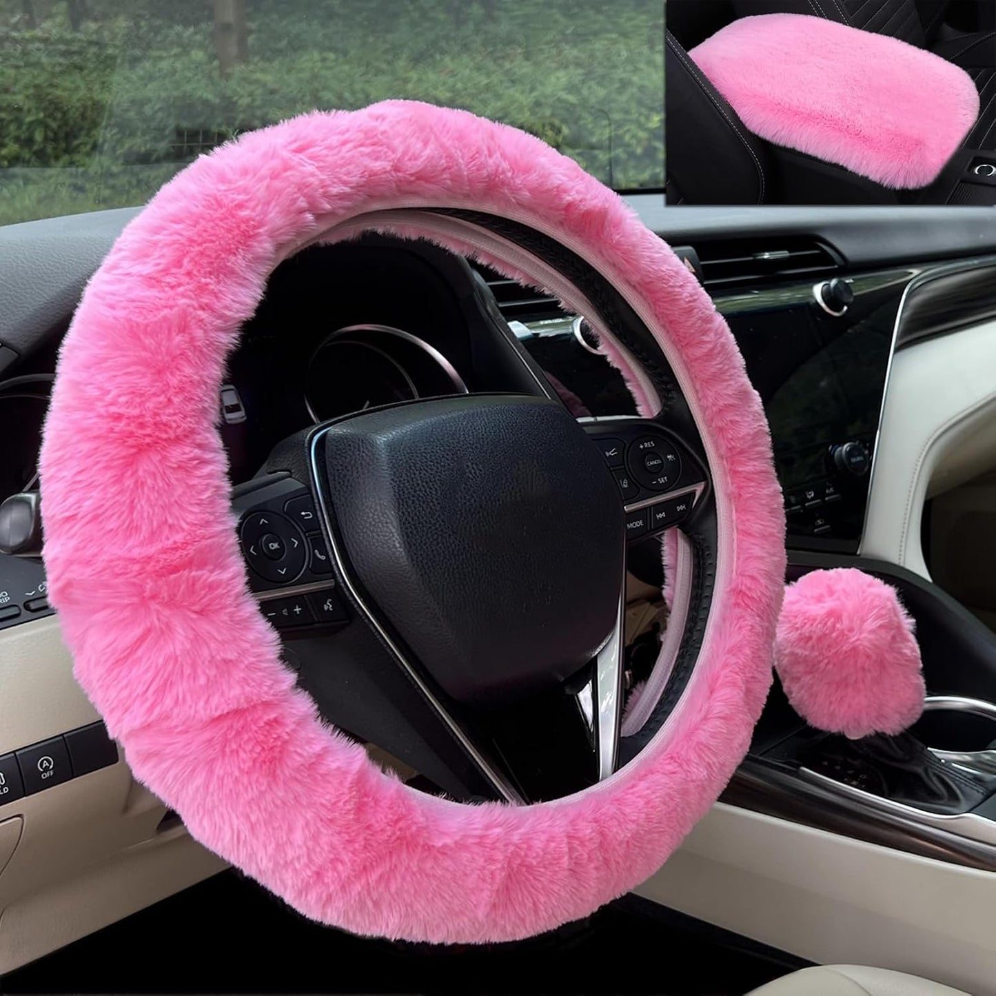 Funda peluda volante auto con palanca cambios y consola