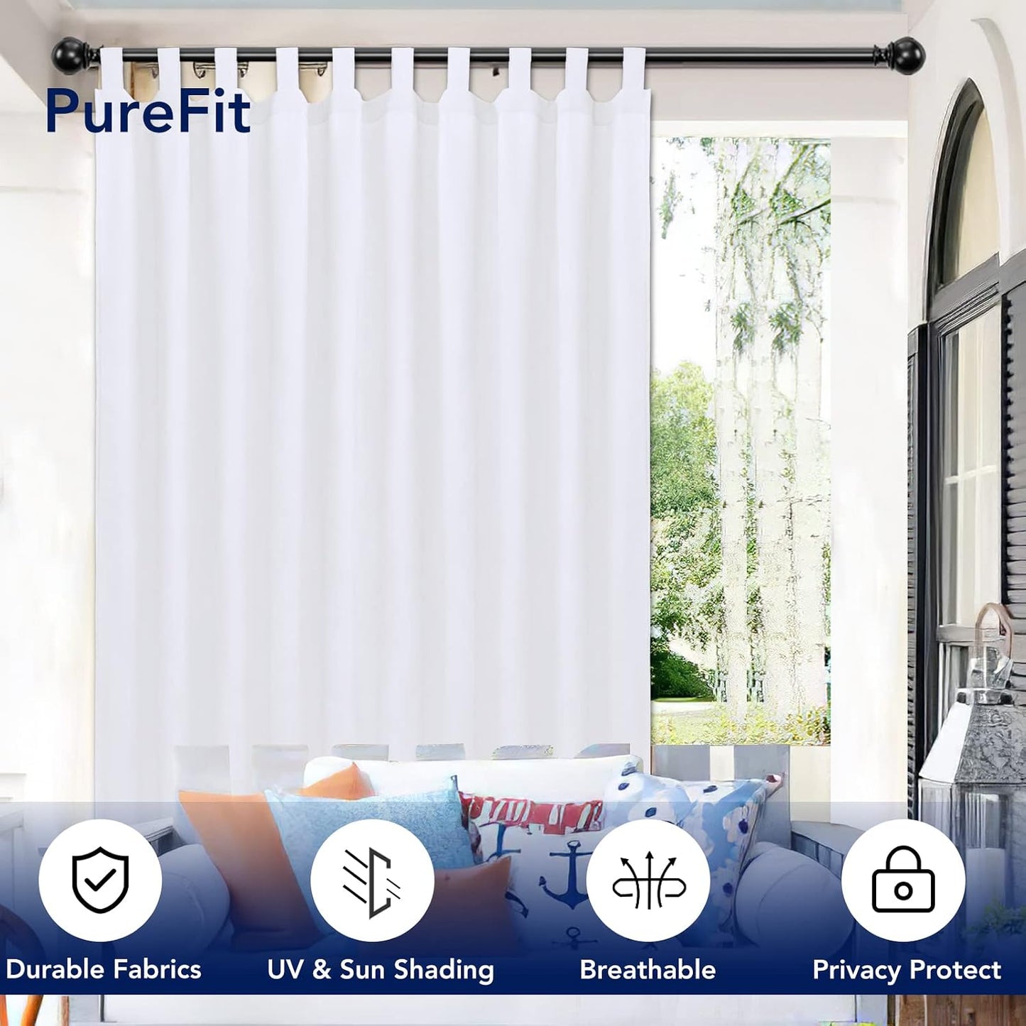 Cortinas exteriores impermeables UV con pestaña adhesiva