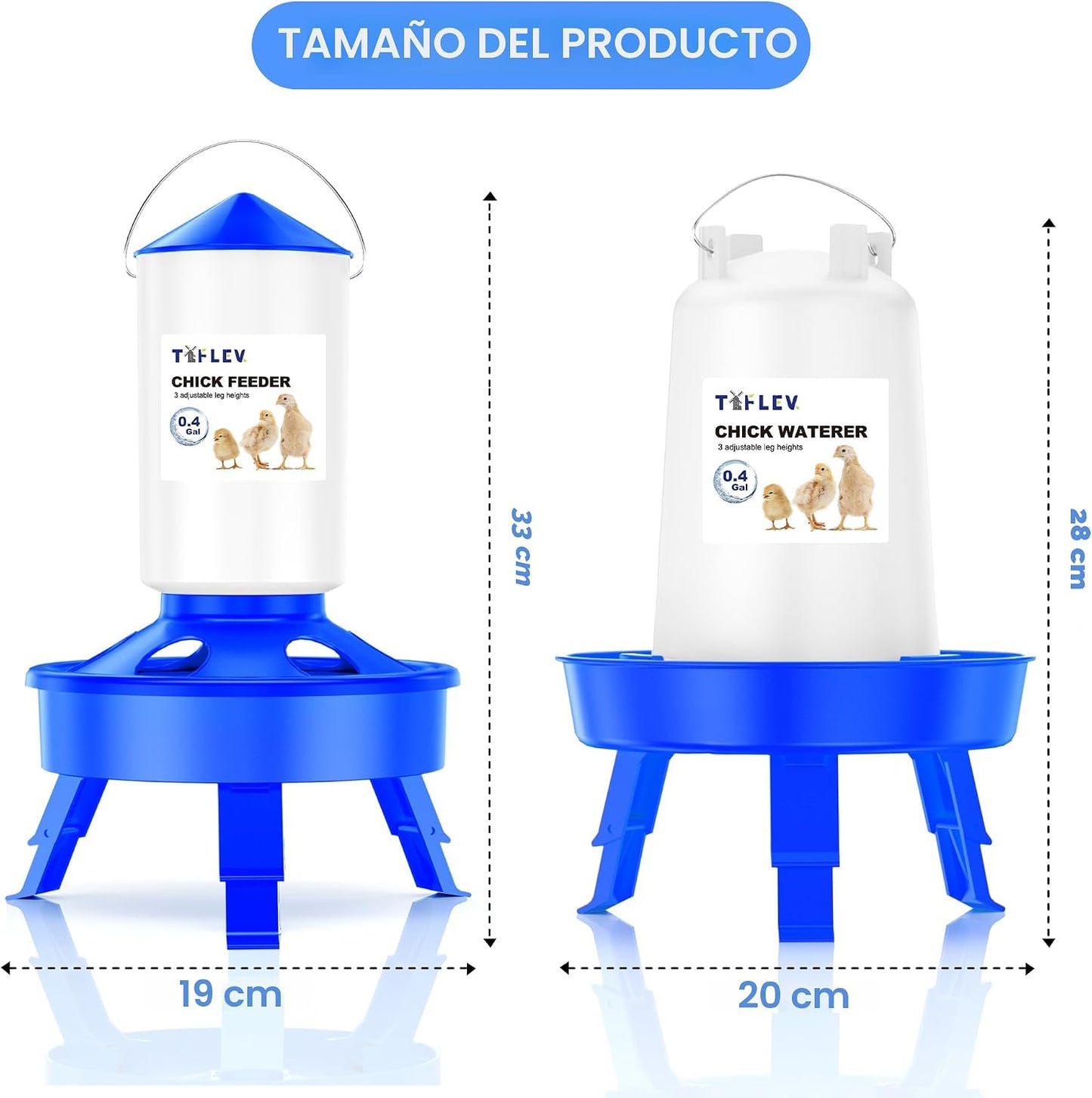 Comedero y bebedero pollitos 0.4gal cuchara 3 alturas azul