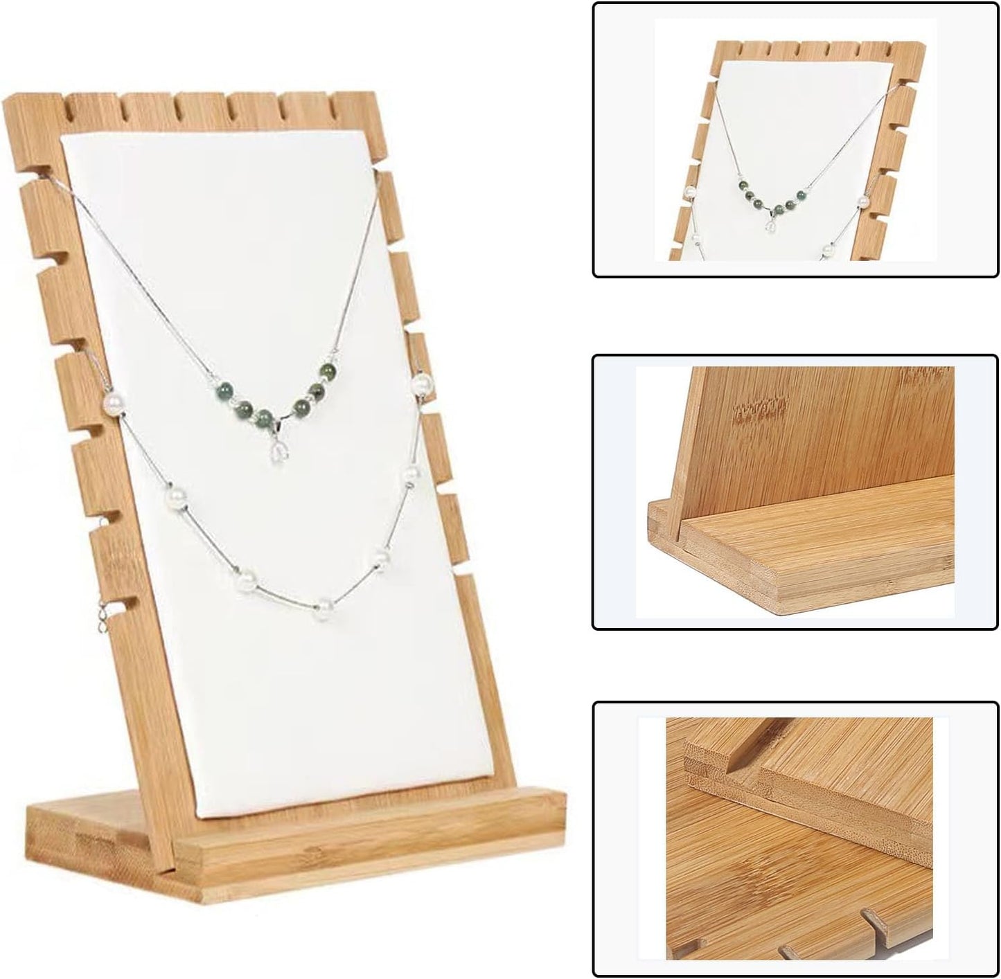 Soporte cuero bambú para collares y pulseras blanco