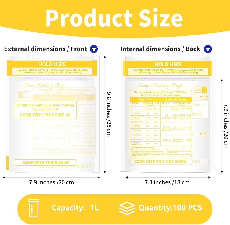 100 Bolsas Vapor Microondas Reutilizables con Cremallera