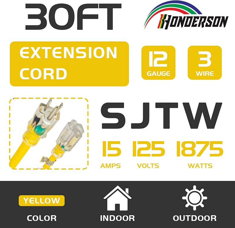 Cable extensión exterior 30pies 12/3 SJTW 15A con clavijas