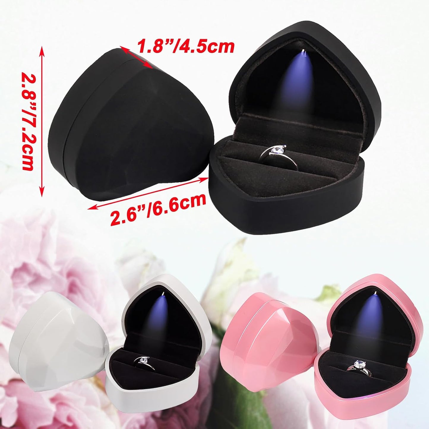 Caja corazón con luz LED para anillos compromiso regalo boda