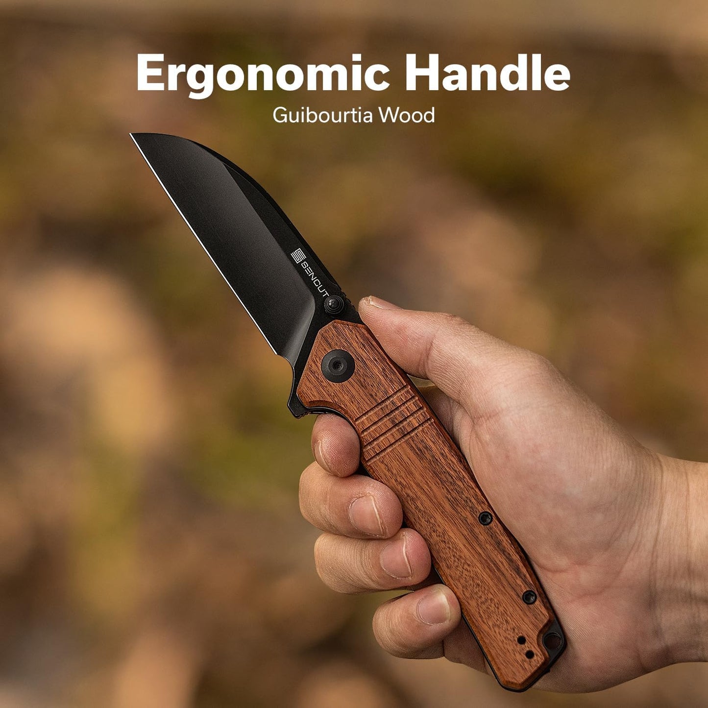 Cuchillo plegable EDC hoja 9Cr18MoV 3.46" mango madera