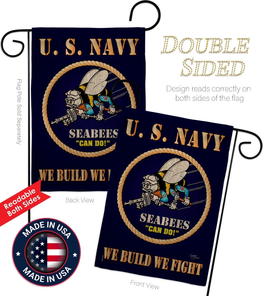 Bandera arpillera jardín marina con soporte USN Seabee