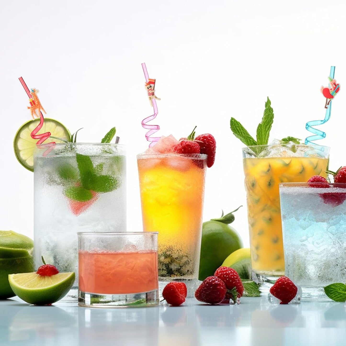 24 Pzas Pajitas Reutilizables Plástico Rizadas Regalo Fiesta