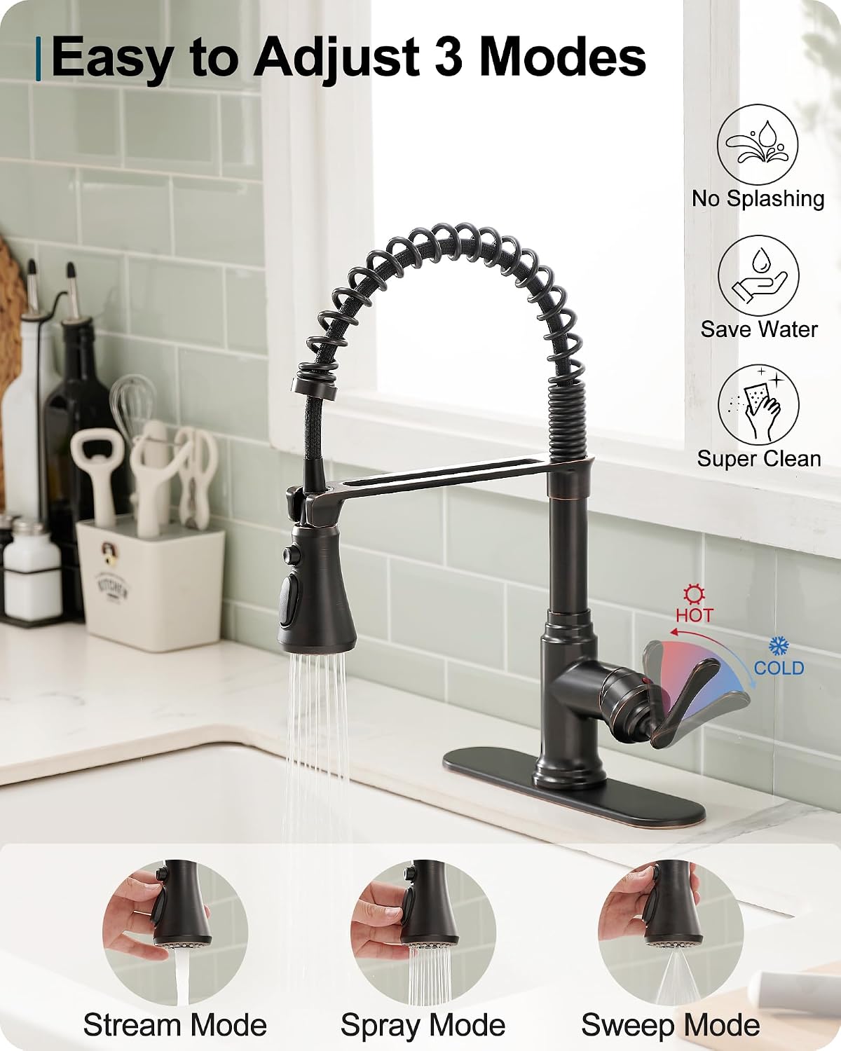 Grifo cocina bronce rociador extraíble 360 grados acero inox