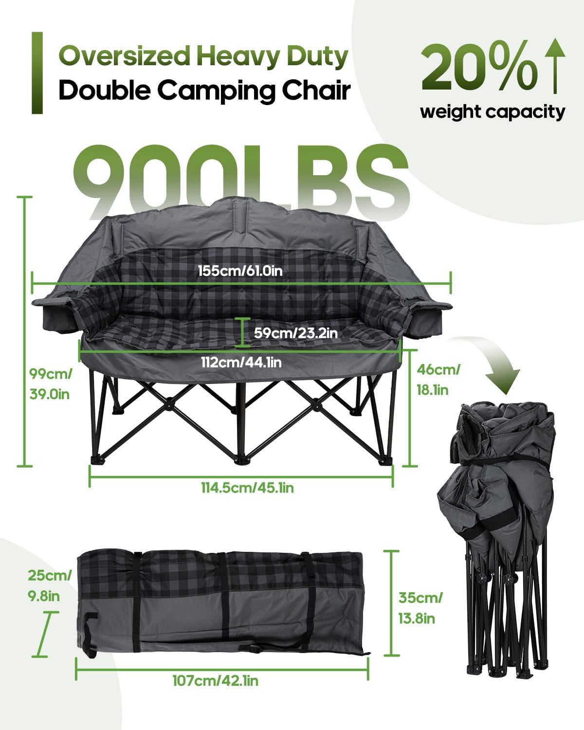 Silla campamento doble 2en1 plegable gris