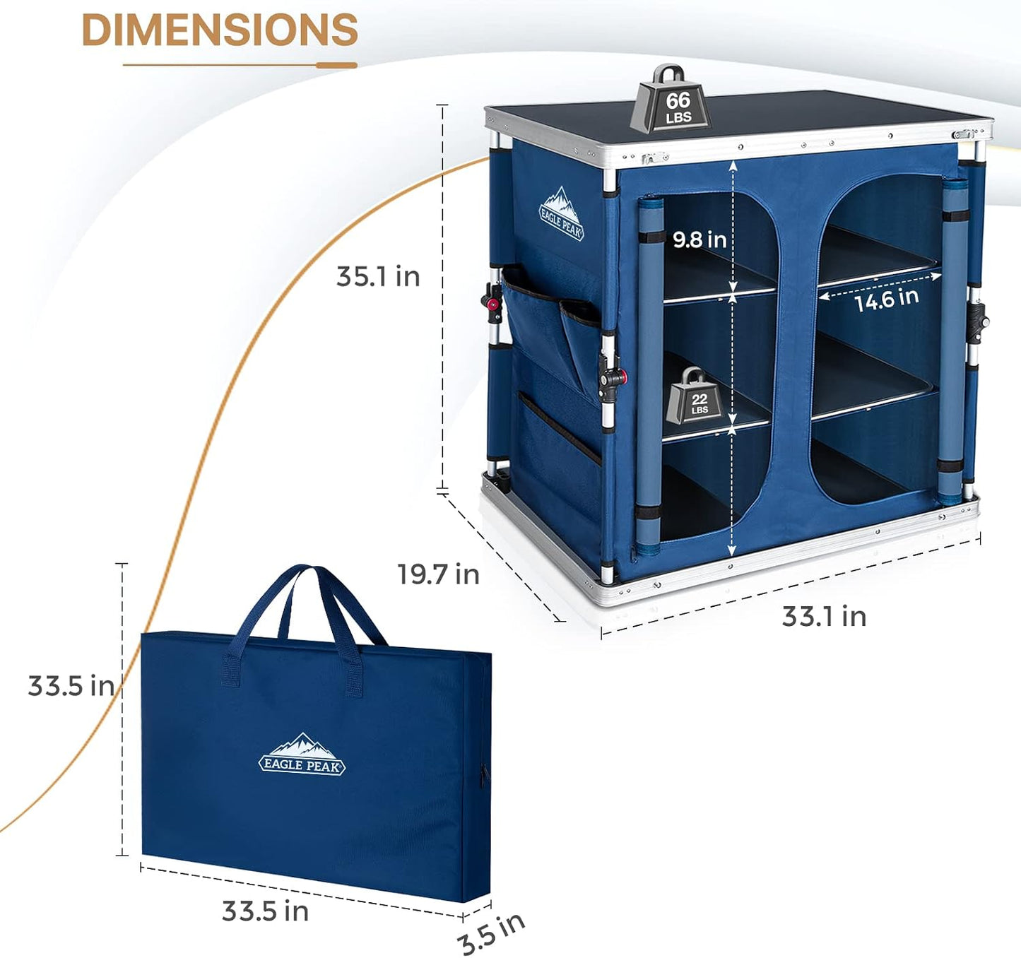 Mesa camping plegable doble con organiz. y bolsillos