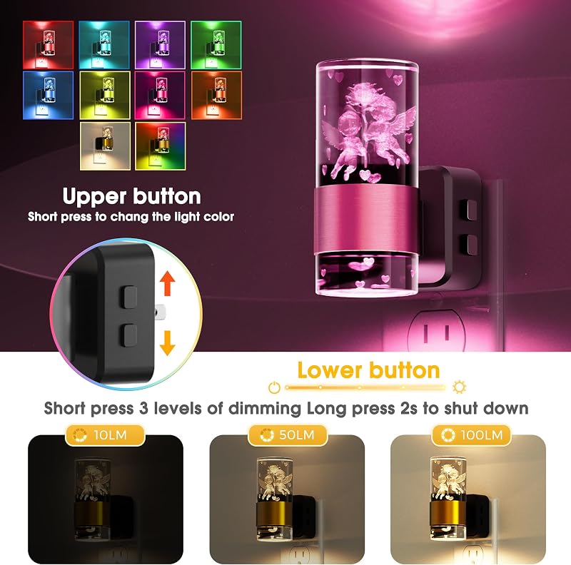 2 Luces nocturnas enchufables pared 9 colores brillo