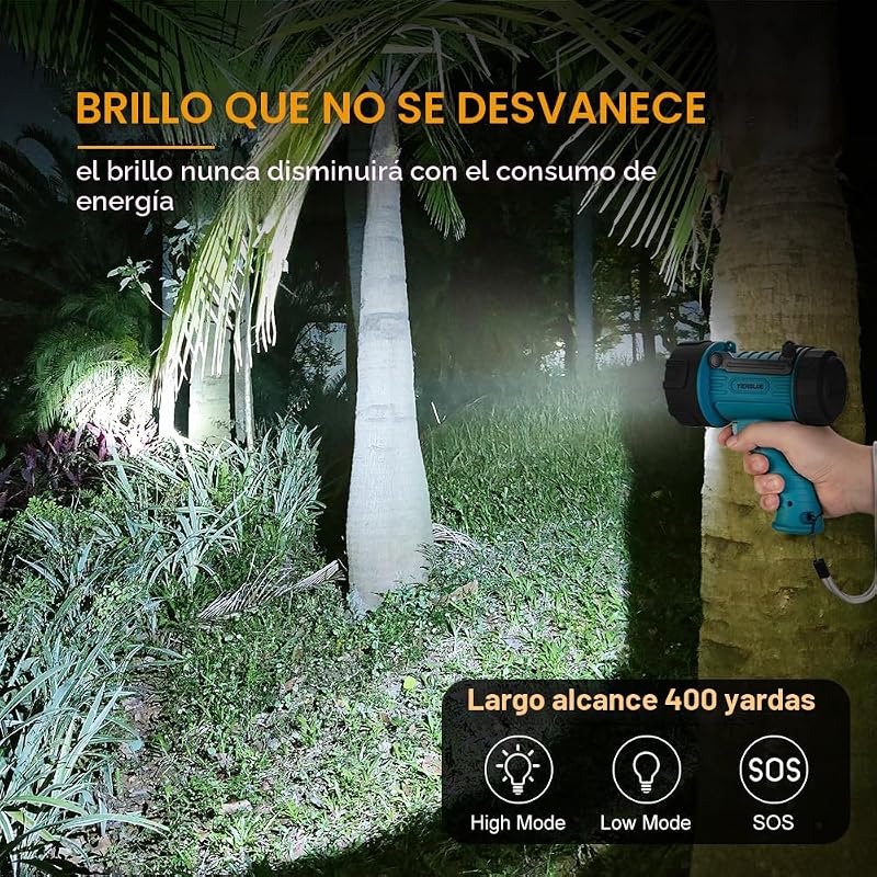 Reflector LED recargable 90000 lúmenes IP67 con filtro rojo