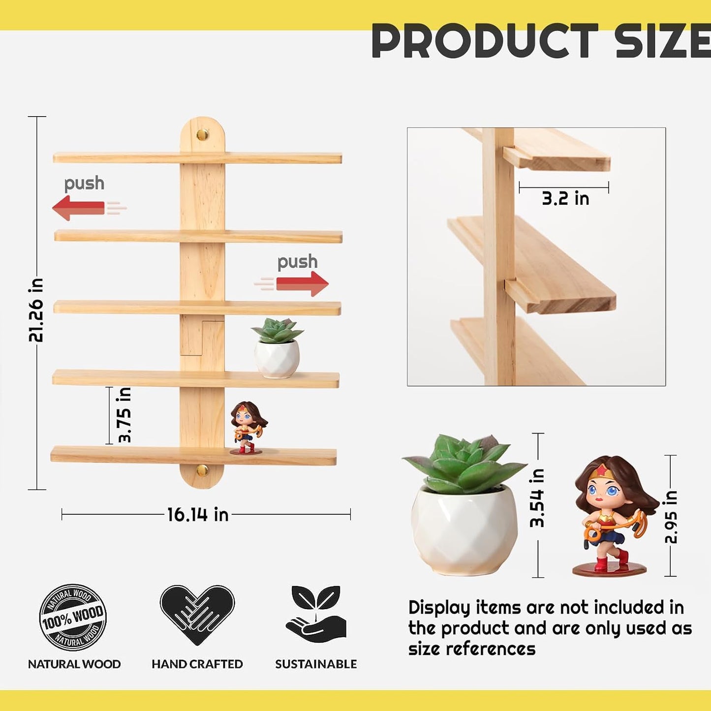 Estantes flotantes madera para pared 16" deslizante