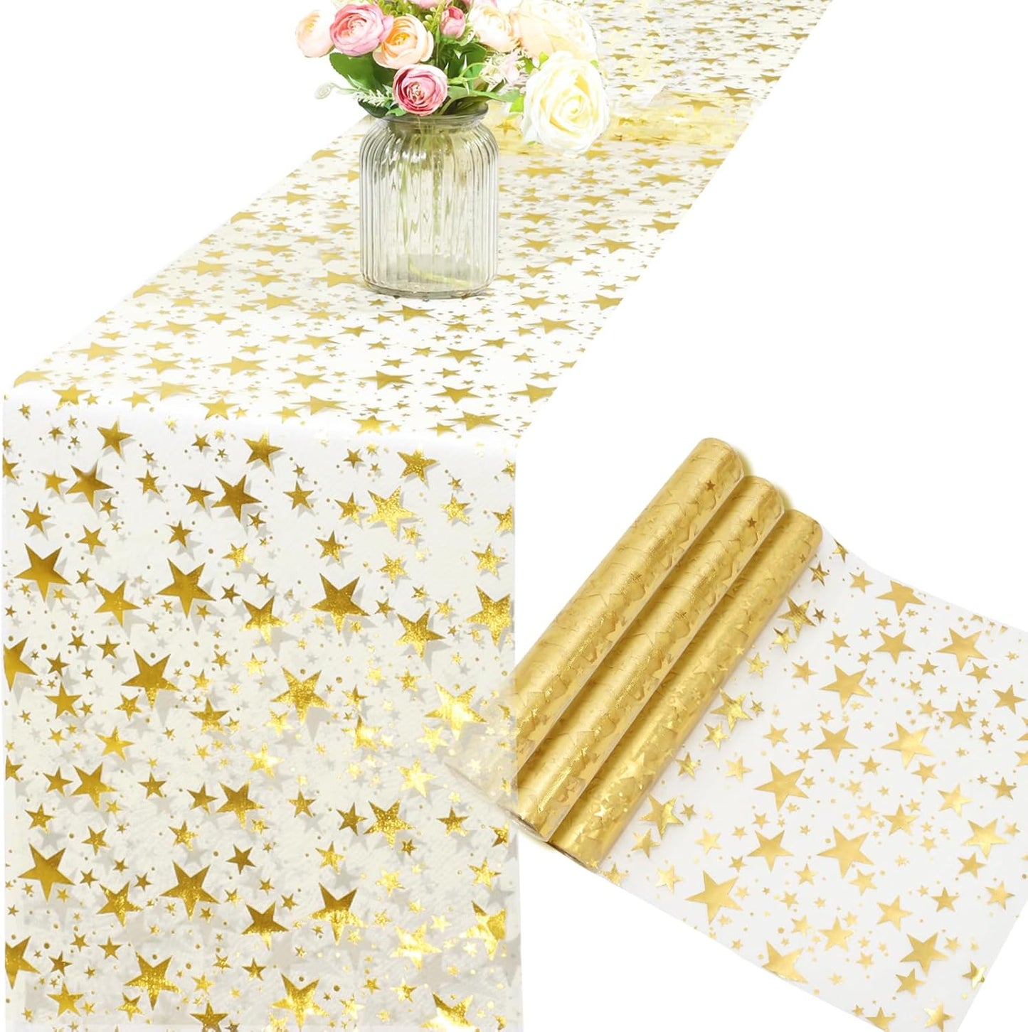 Camino de mesa con purpurina estrellas doradas 11 x 108 pulgadas decoración fiesta
