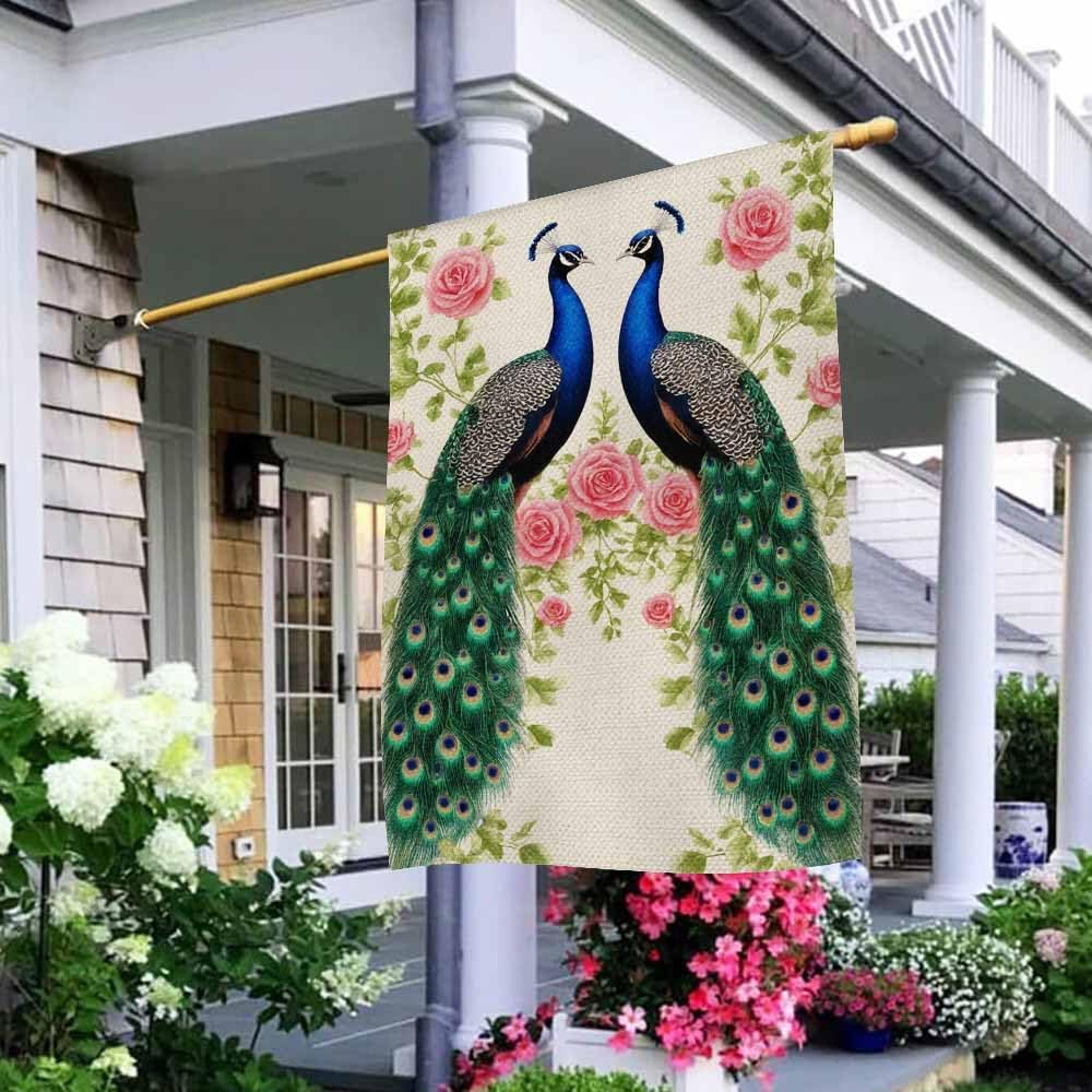 Banderas de pavo real 28x40" arpillera doble cara floral