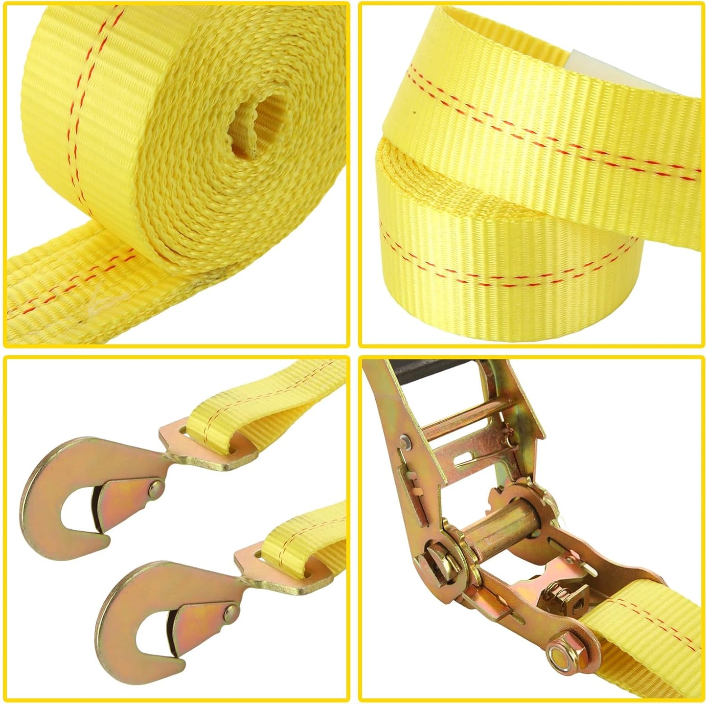 4 Correas Amarre Auto 2pulg Ganchos Resistentes 11000lbs