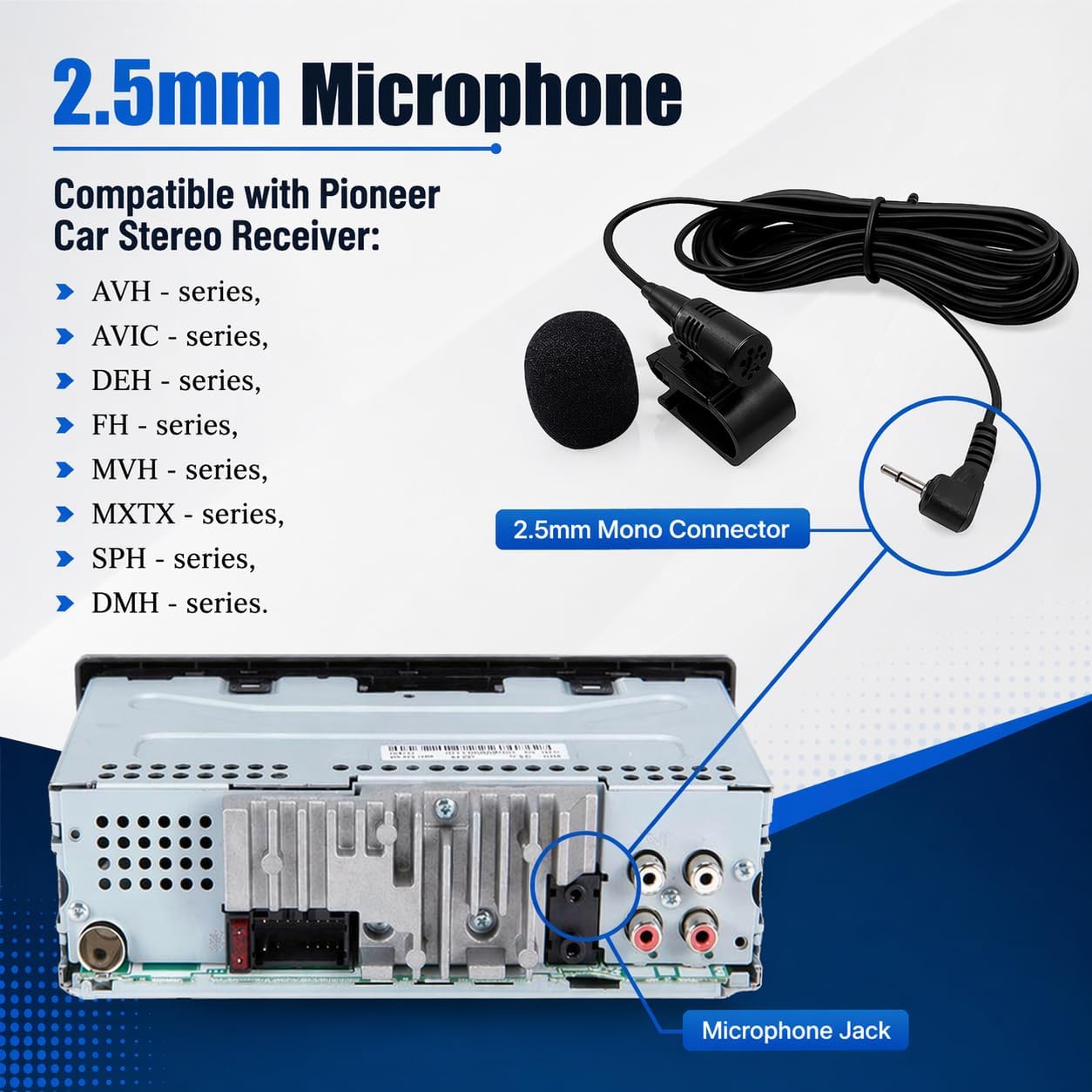 Micrófono 0.098pulg comp DMH-160BT DMH-1770NEX 9pies