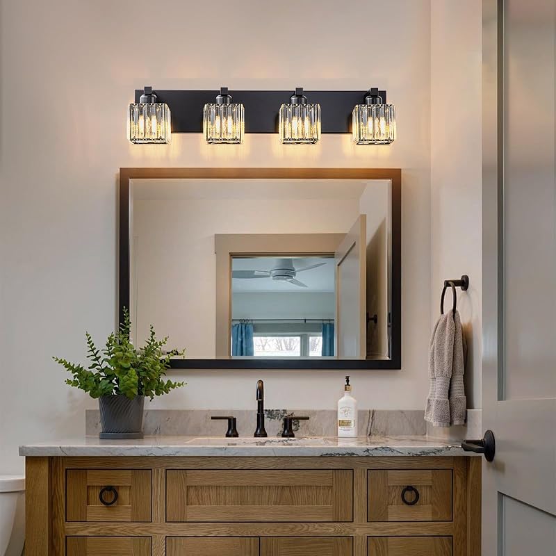 Lámpara baño negro 4 luces moderna sobre espejo